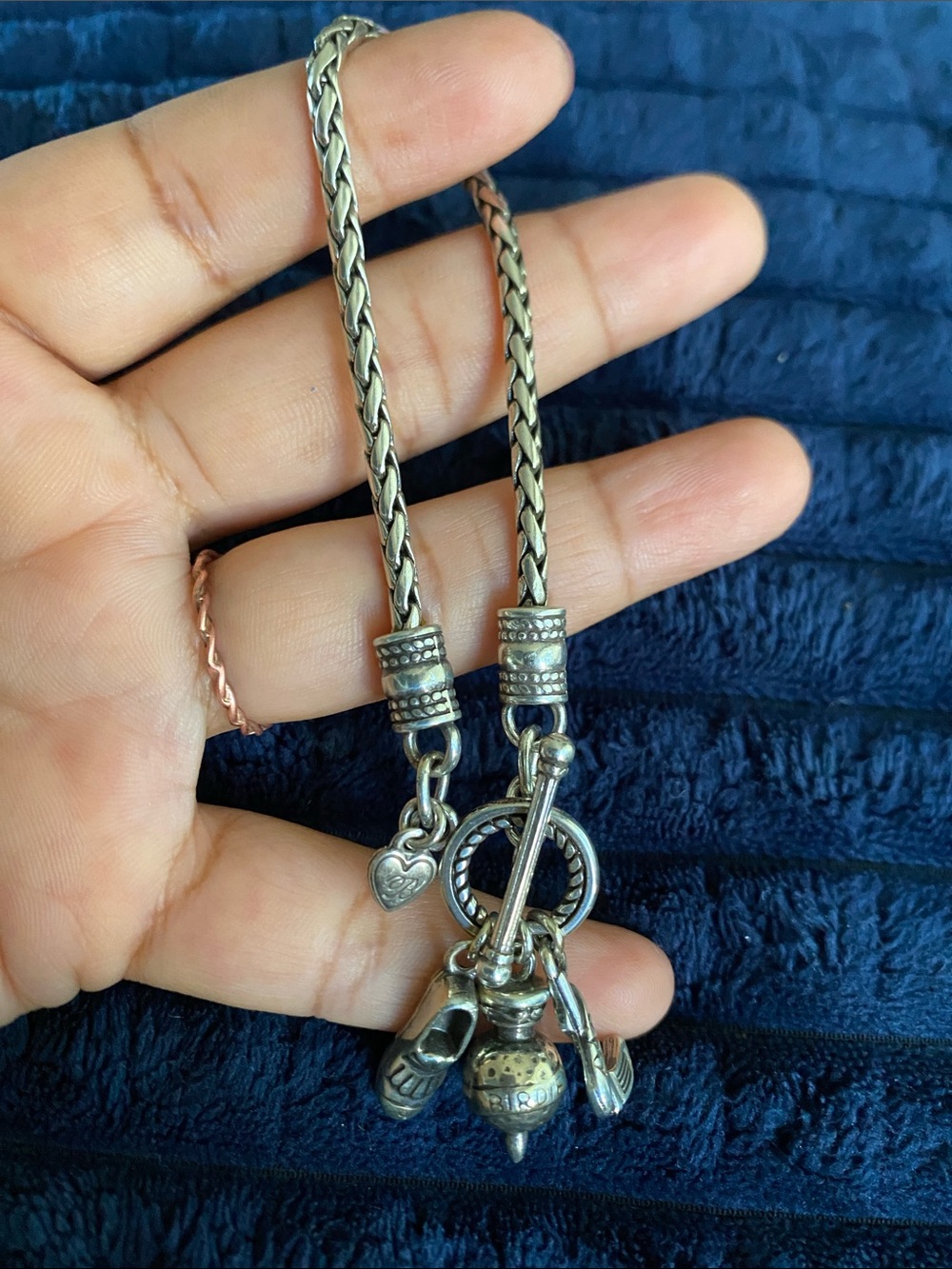 Brighton Silver Tone Braided Charm Bracelet with Toggle and Mixed Charms